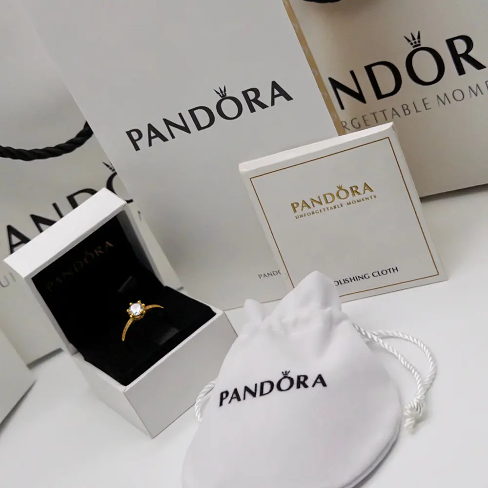 ANILLO COMPROMISO PANDORA DORADO CORONA TRANSPARENTE + KIT DE REGALO - Image 2