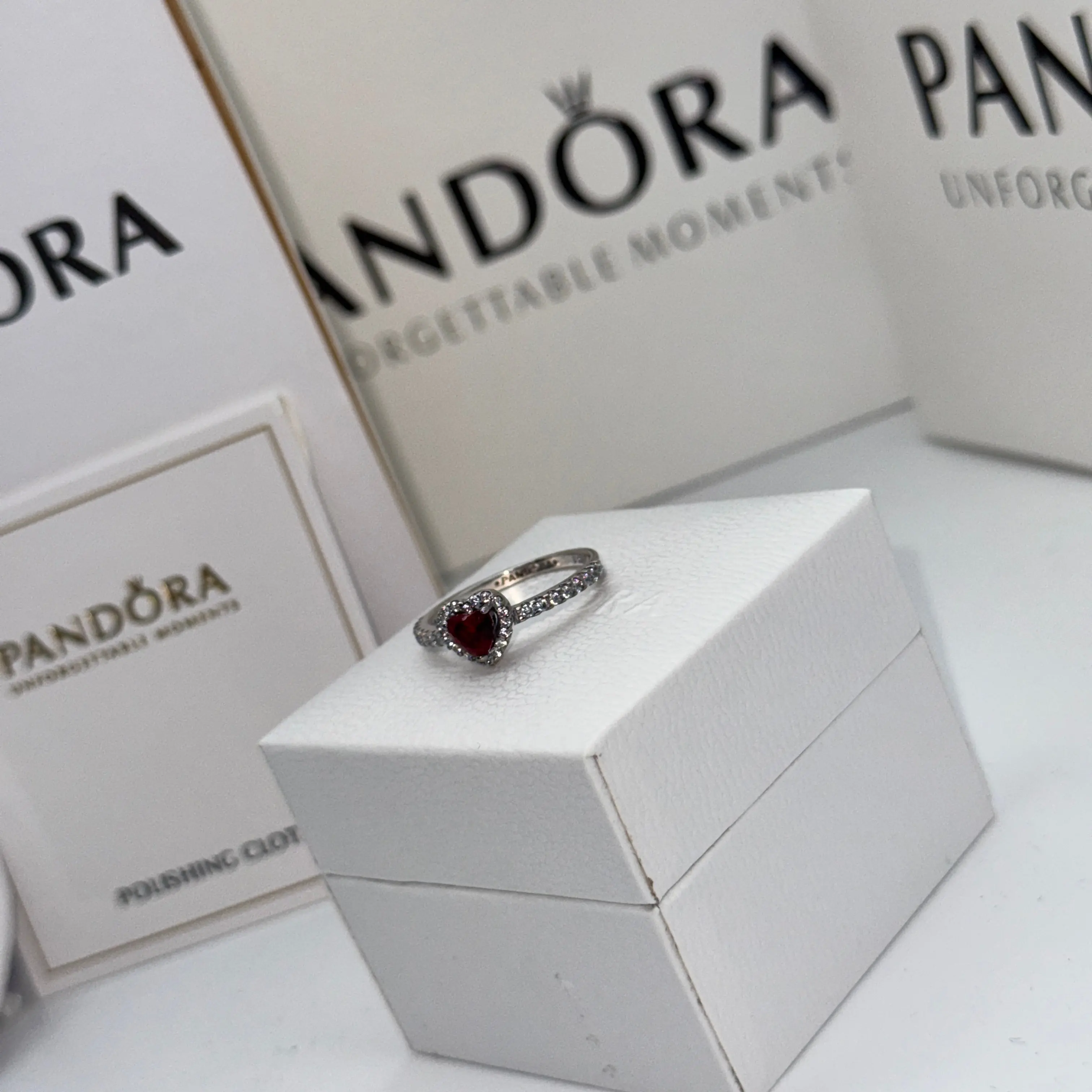 ANILLO PANDORA CORAZON ELEVADO PLATEADO ROJO + KIT DE REGALO - Image 14