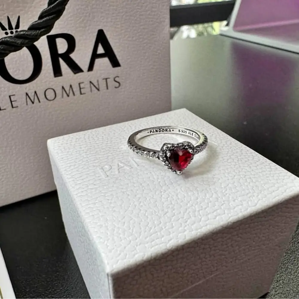 ANILLO PANDORA CORAZON ELEVADO PLATEADO ROJO + KIT DE REGALO - Image 6