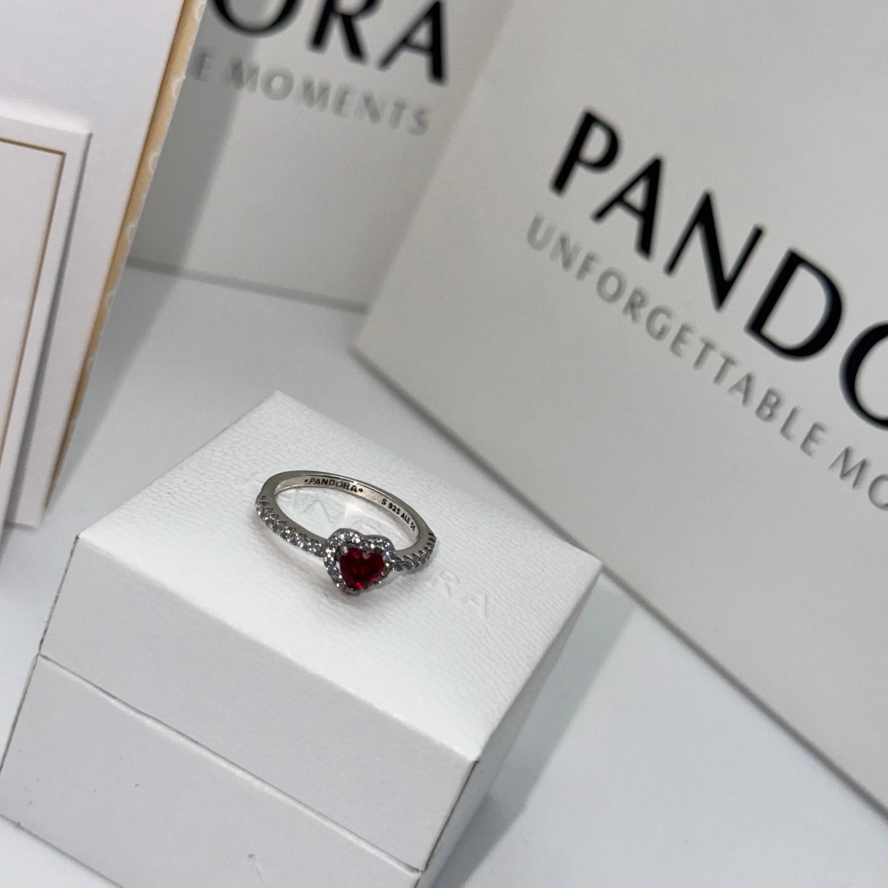 ANILLO PANDORA CORAZON ELEVADO PLATEADO ROJO + KIT DE REGALO - Image 7