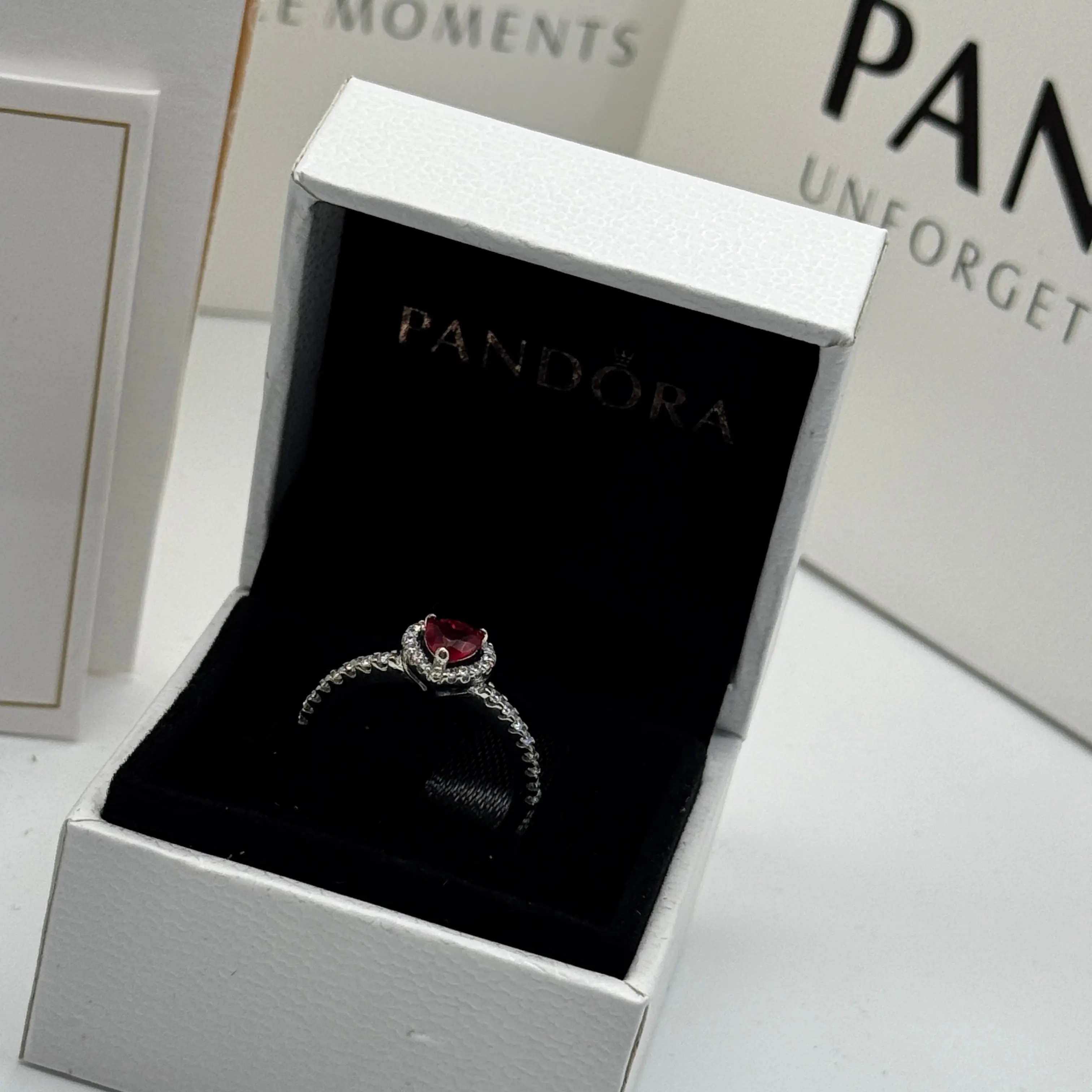 ANILLO PANDORA CORAZON ELEVADO PLATEADO ROJO + KIT DE REGALO - Image 8