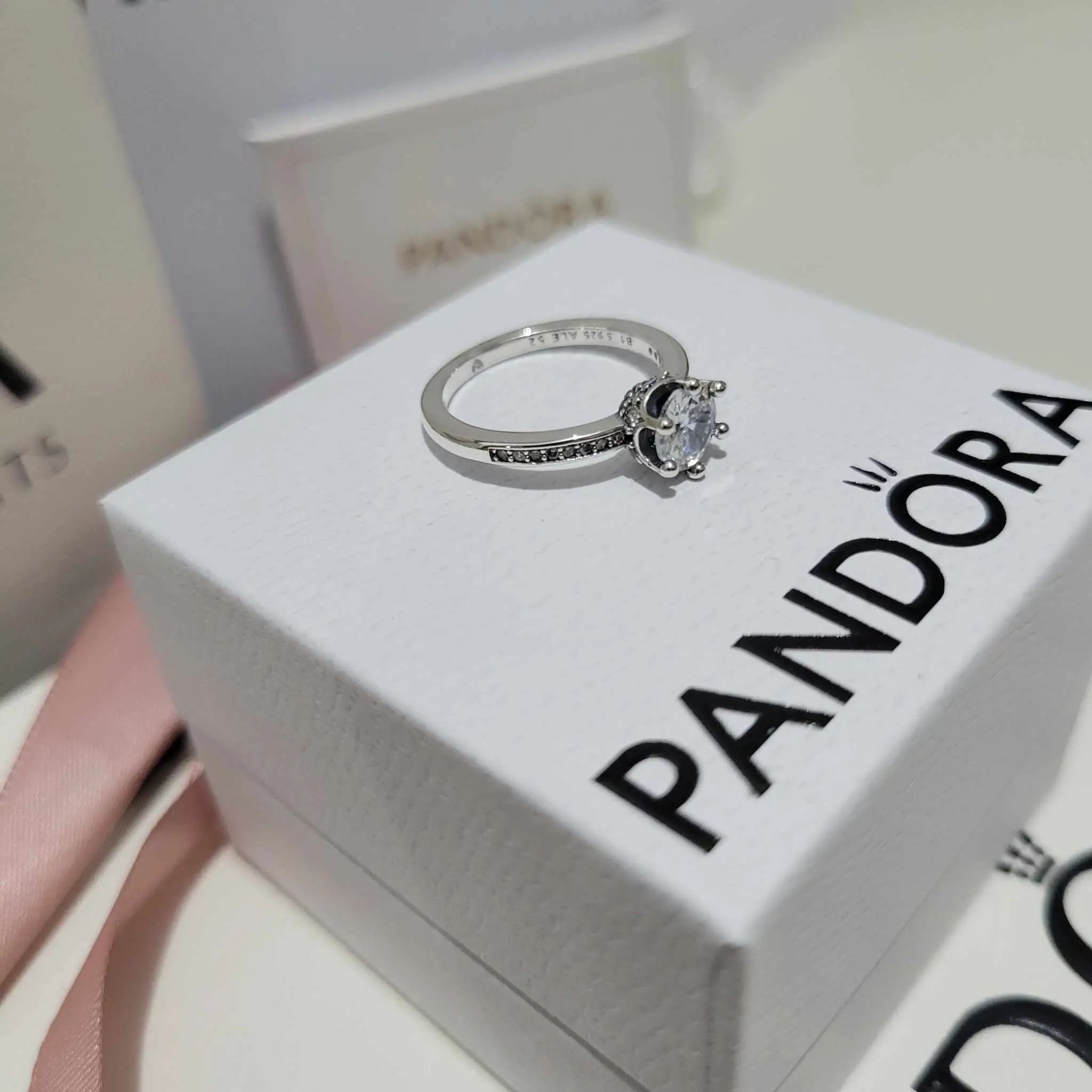 ANILLO COMPROMISO PANDORA CORONA TRANSPARENTE PLATA .925 + KIT DE REGALO - Image 7