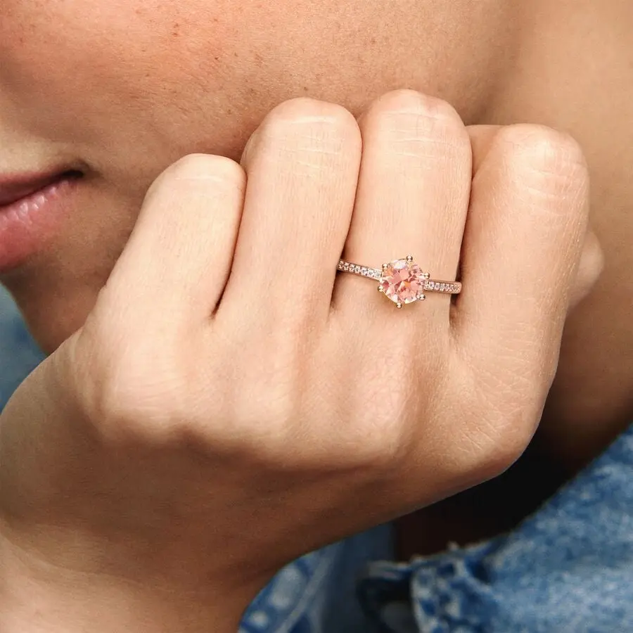 ANILLO COMPROMISO CORONA ROSA BRILLANTE PANDORA - Image 4