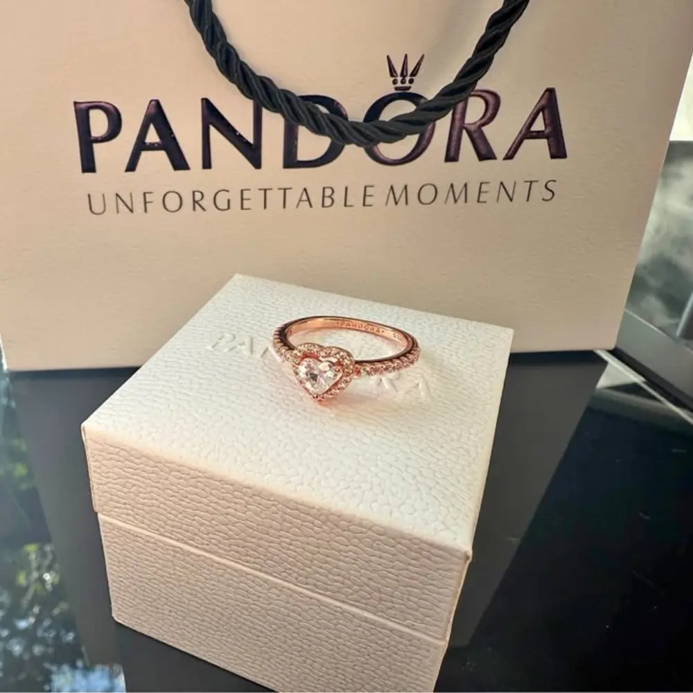 ANILLO PANDORA PROMESA CORAZON BRILLANTE ELEVADO BLANCO ORO ROSA + KIT DE REGALO - Image 3