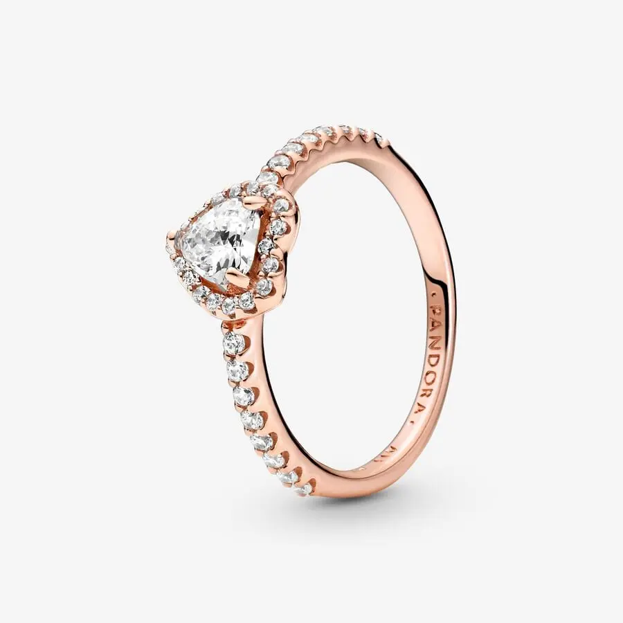ANILLO PANDORA PROMESA CORAZON BRILLANTE ELEVADO BLANCO ORO ROSA + KIT DE REGALO - Image 6