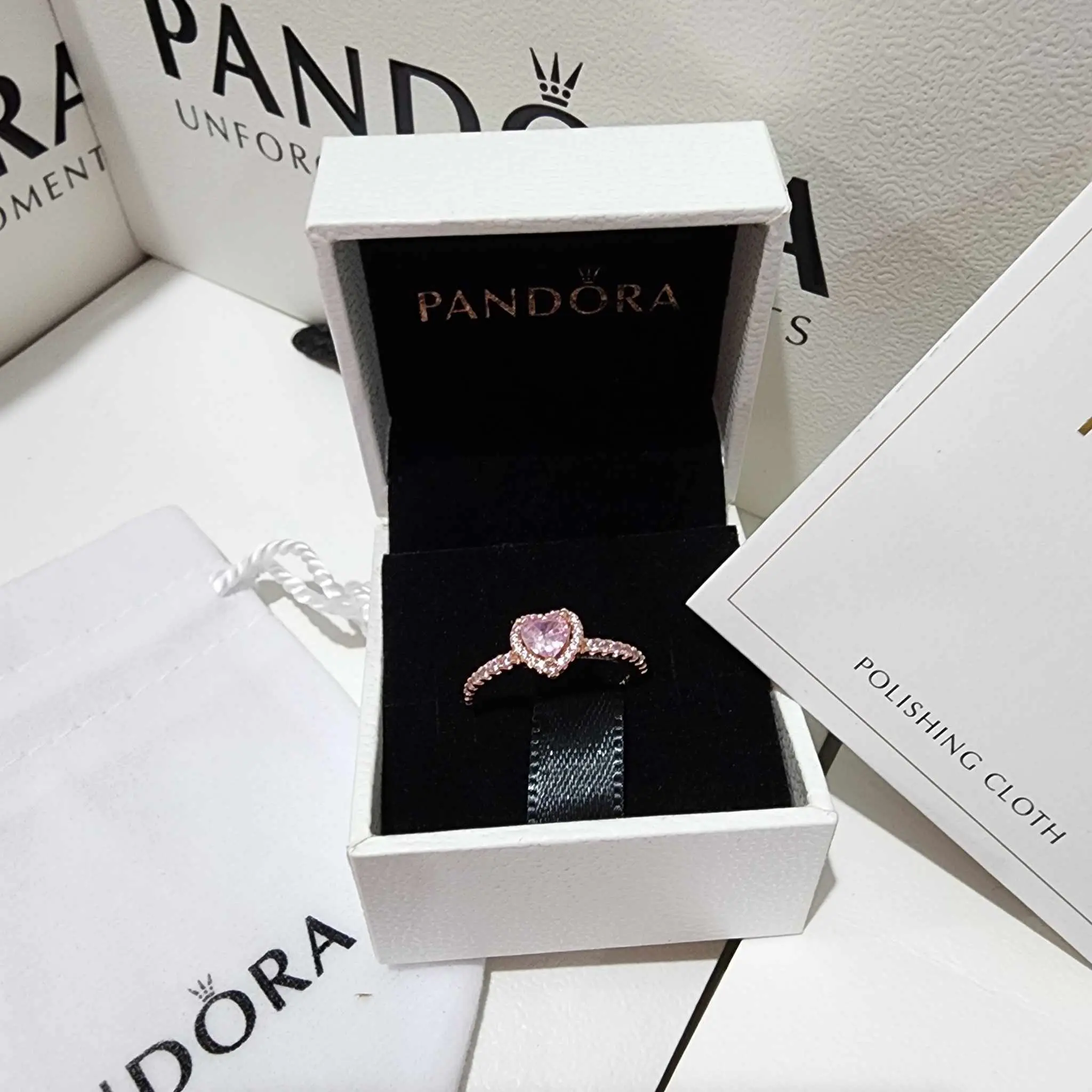 ANILLO PANDORA PROMESA CORAZON BRILLANTE ELEVADO ORO ROSA + KIT DE REGALO - Image 6