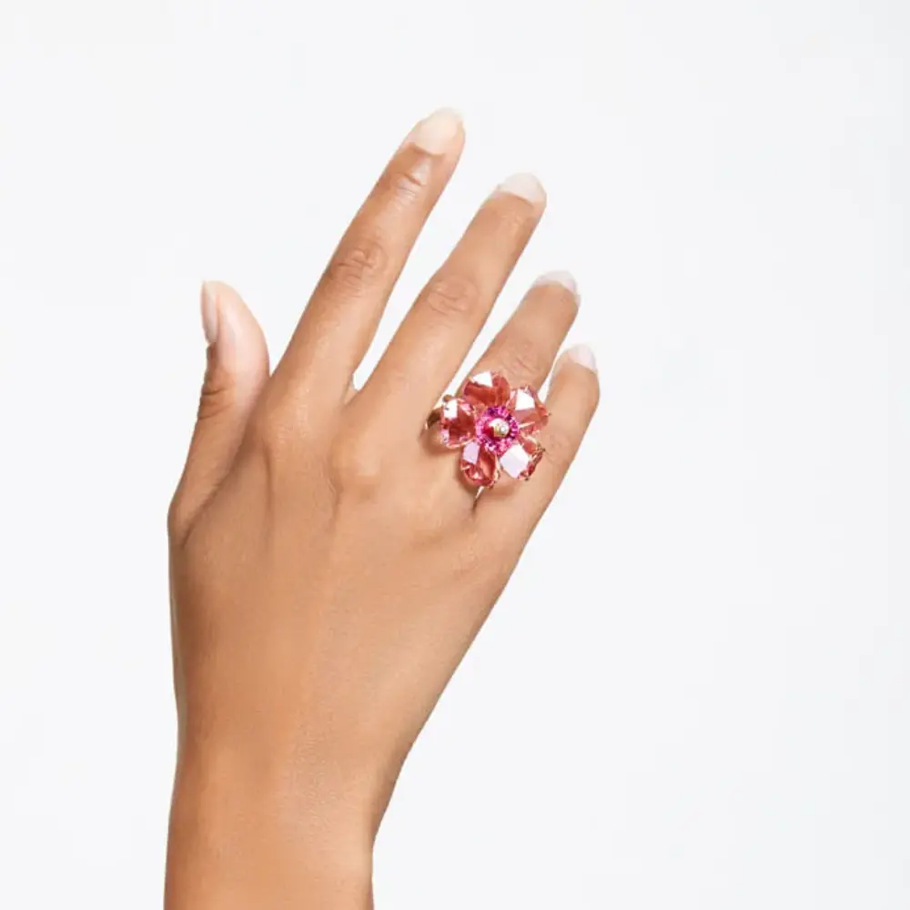 ANILLO FLOR ROSA COCTEL FLORERE DORADO GRANDE SWAROVSKI - Image 5