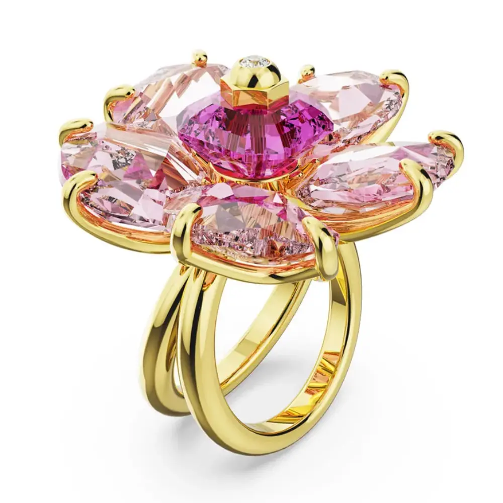 ANILLO FLOR ROSA COCTEL FLORERE DORADO GRANDE SWAROVSKI - Image 6