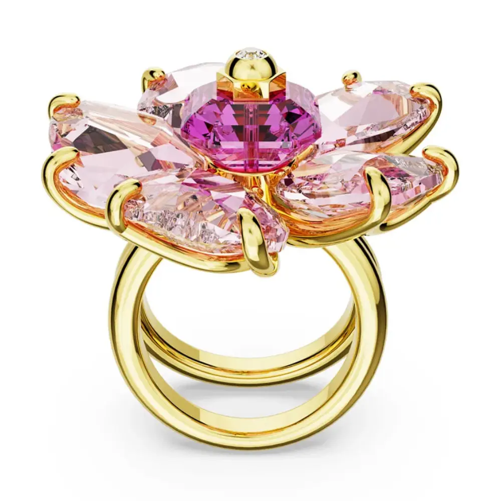 ANILLO FLOR ROSA COCTEL FLORERE DORADO GRANDE SWAROVSKI - Image 7