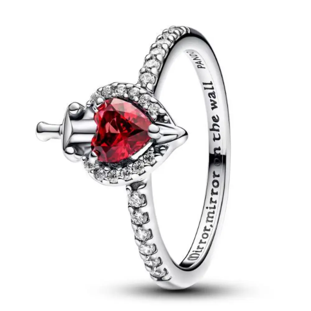 ANILLO PANDORA CORAZON ROJO ESPADA REINA MALVADA DISNEY PLATA .925 - Image 7
