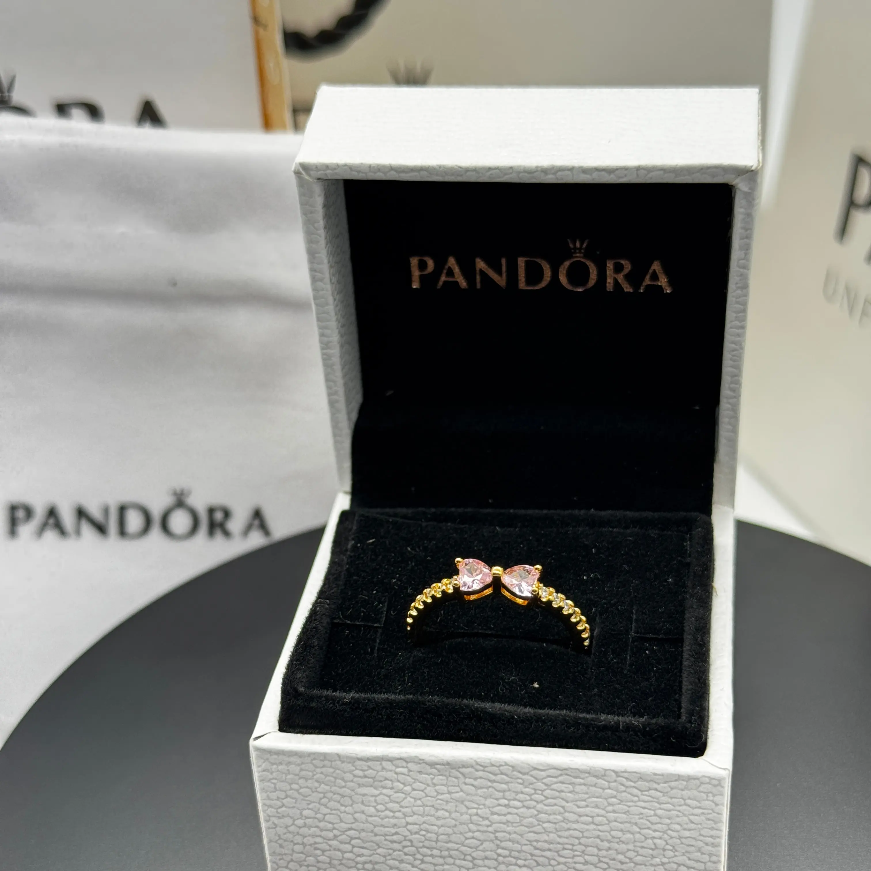 ANILLO PANDORA LAZO MOÑO ROSA DORADO ORO 14K ACCESORIOS - Image 3