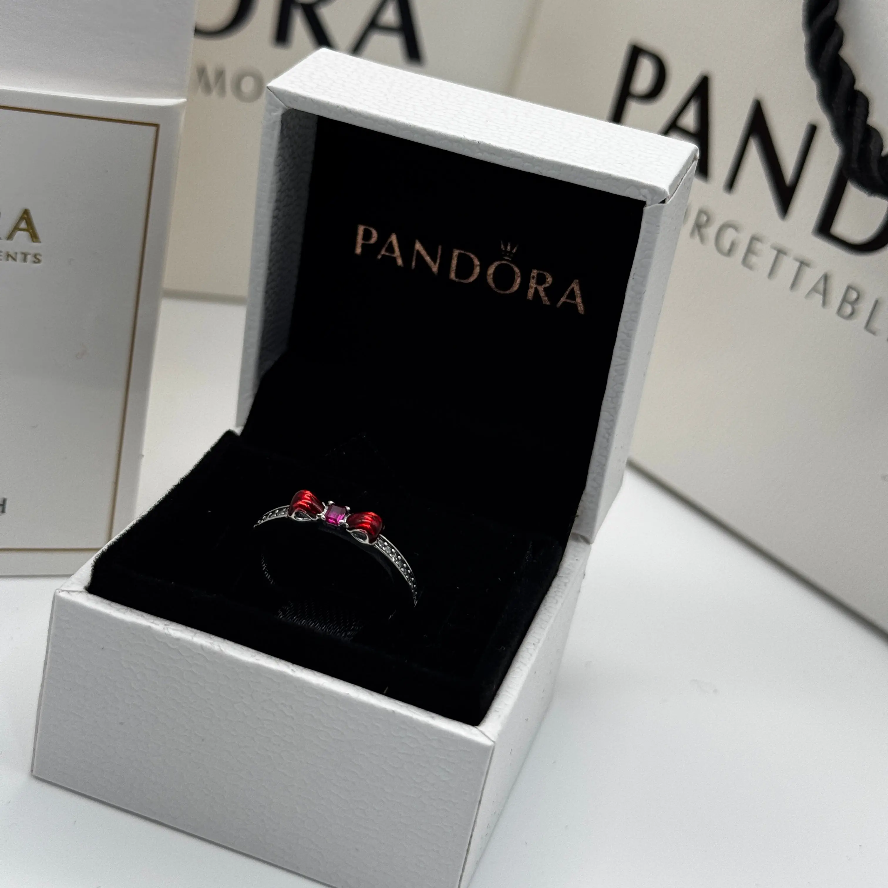 ANILLO PANDORA MOÑO ROJO PRINCESA BLANCA NIEVES PROMESA PLATA .925 - Image 2