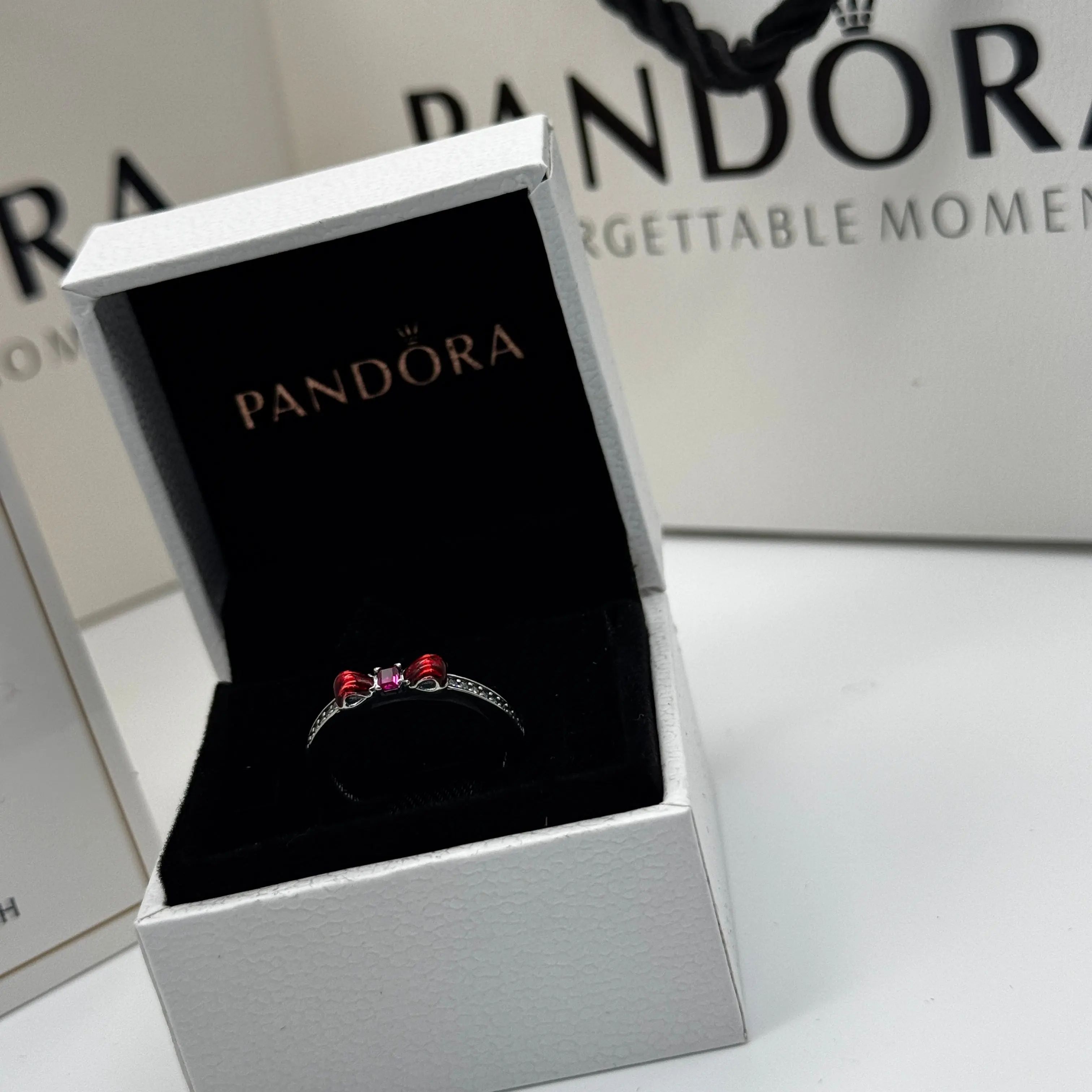 ANILLO PANDORA MOÑO ROJO PRINCESA BLANCA NIEVES PROMESA PLATA .925 - Image 3