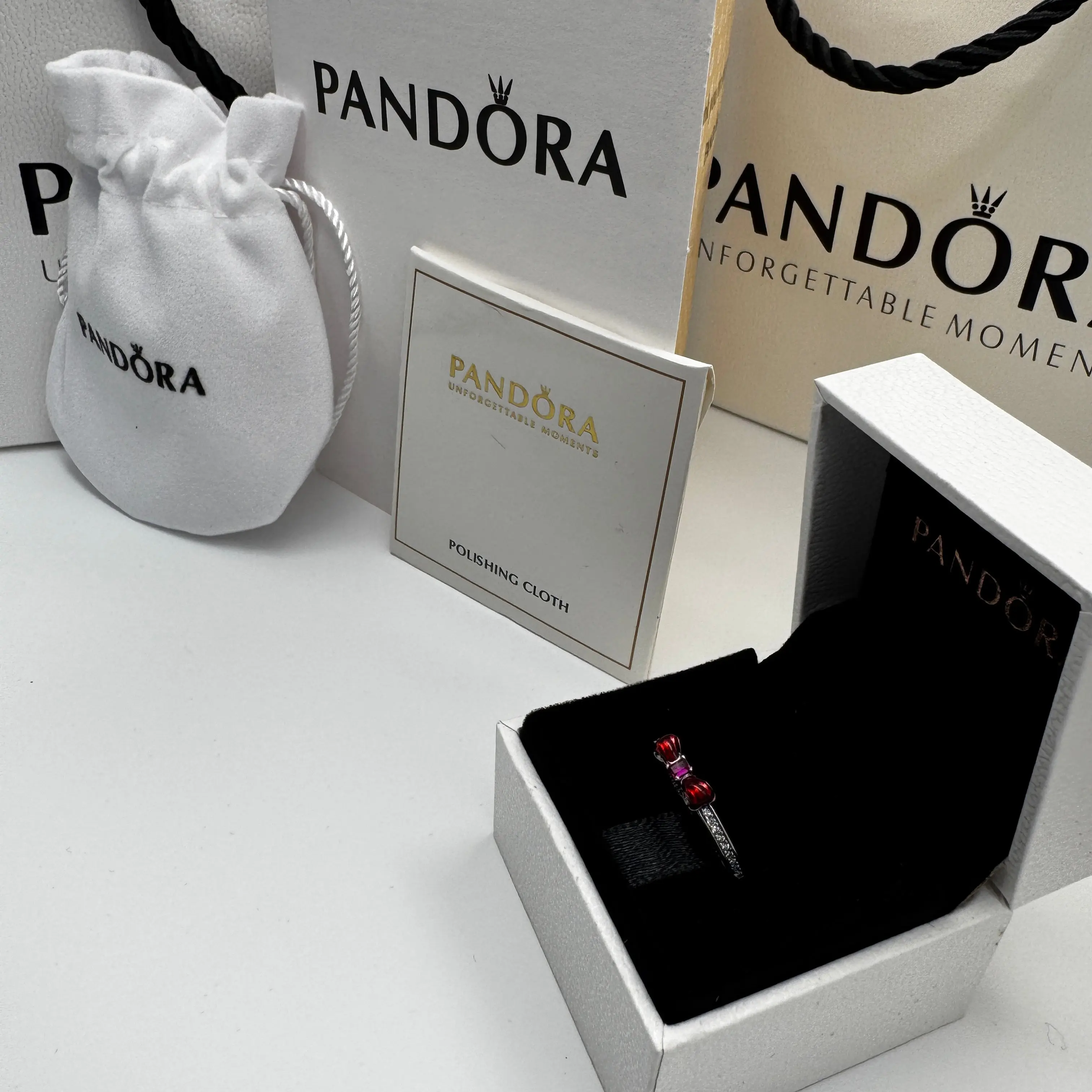 ANILLO PANDORA MOÑO ROJO PRINCESA BLANCA NIEVES PROMESA PLATA .925 - Image 4
