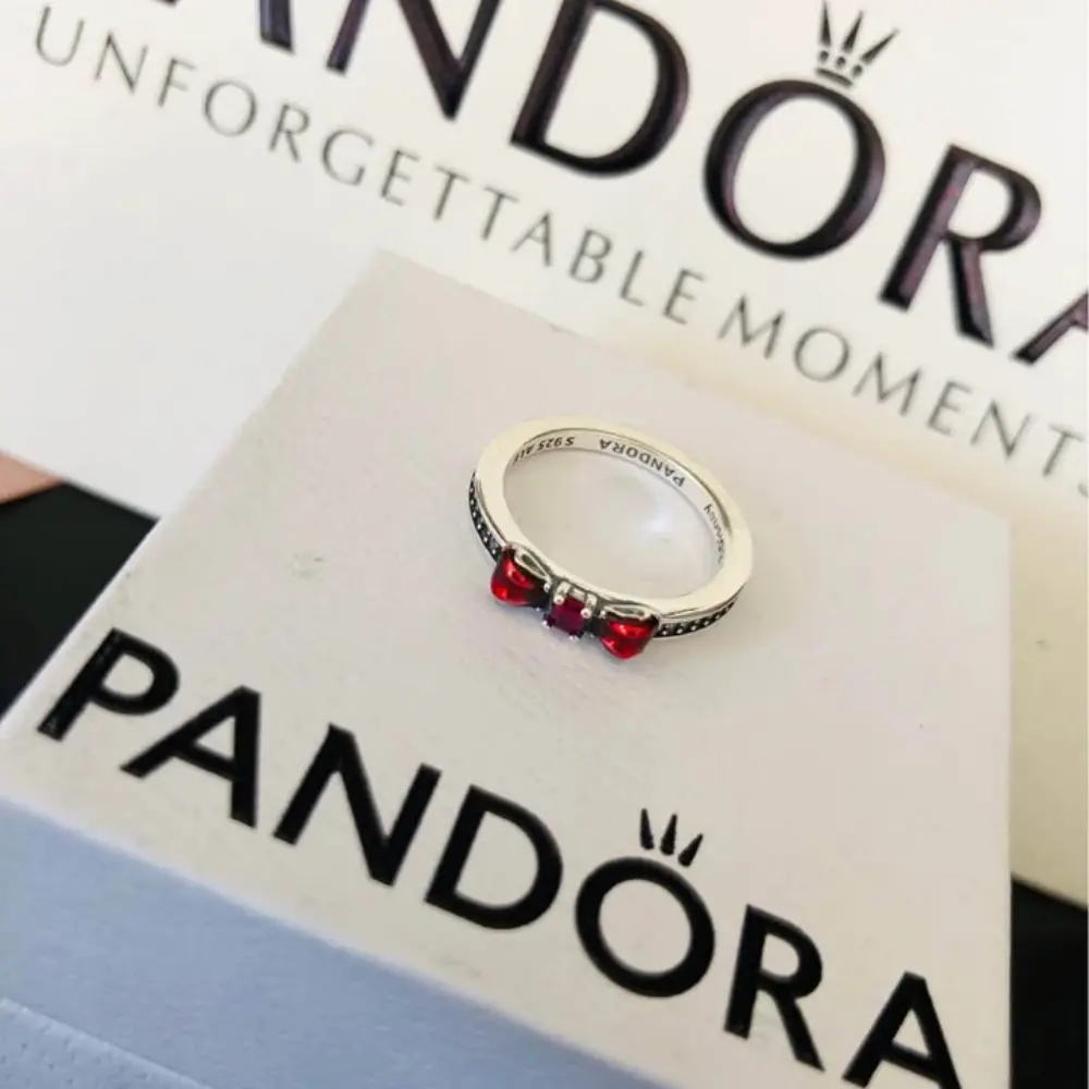 ANILLO PANDORA MOÑO ROJO PRINCESA BLANCA NIEVES PROMESA PLATA .925 - Image 5