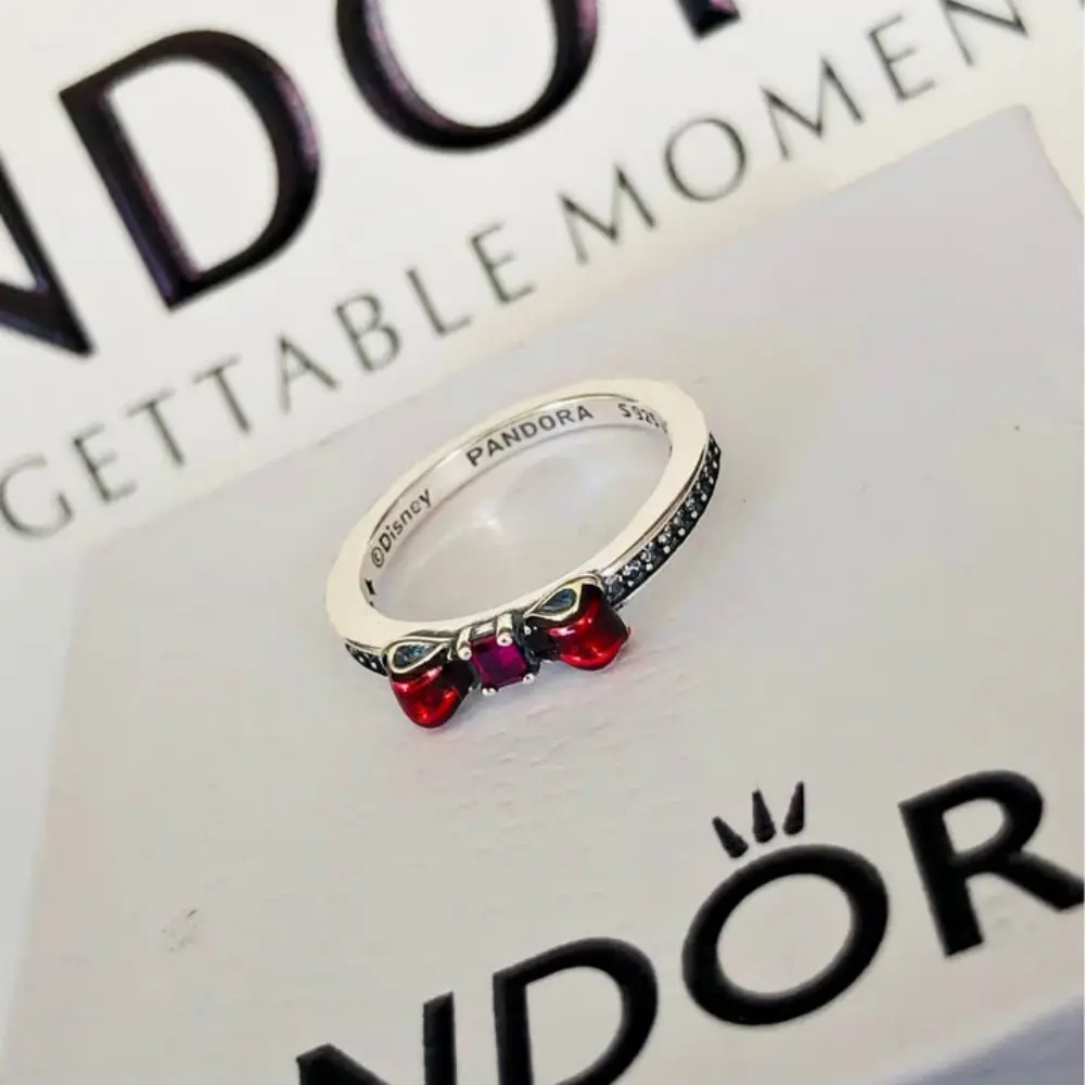 ANILLO PANDORA MOÑO ROJO PRINCESA BLANCA NIEVES PROMESA PLATA .925 - Image 6