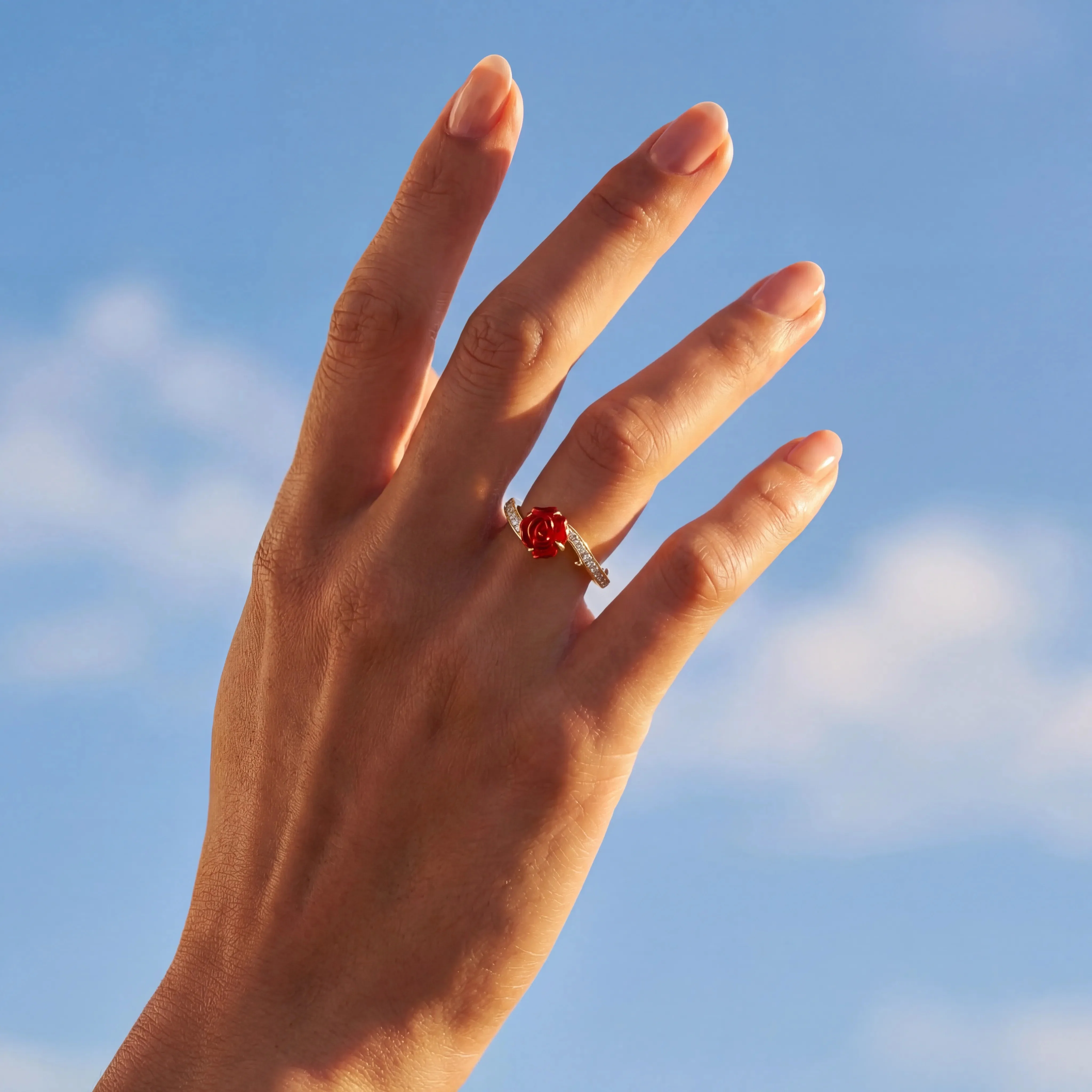 ANILLO PANDORA PRINCESA DISNEY BELLA Y LA BESTIA ROSA ENCANTADA ORO 14K - Image 2