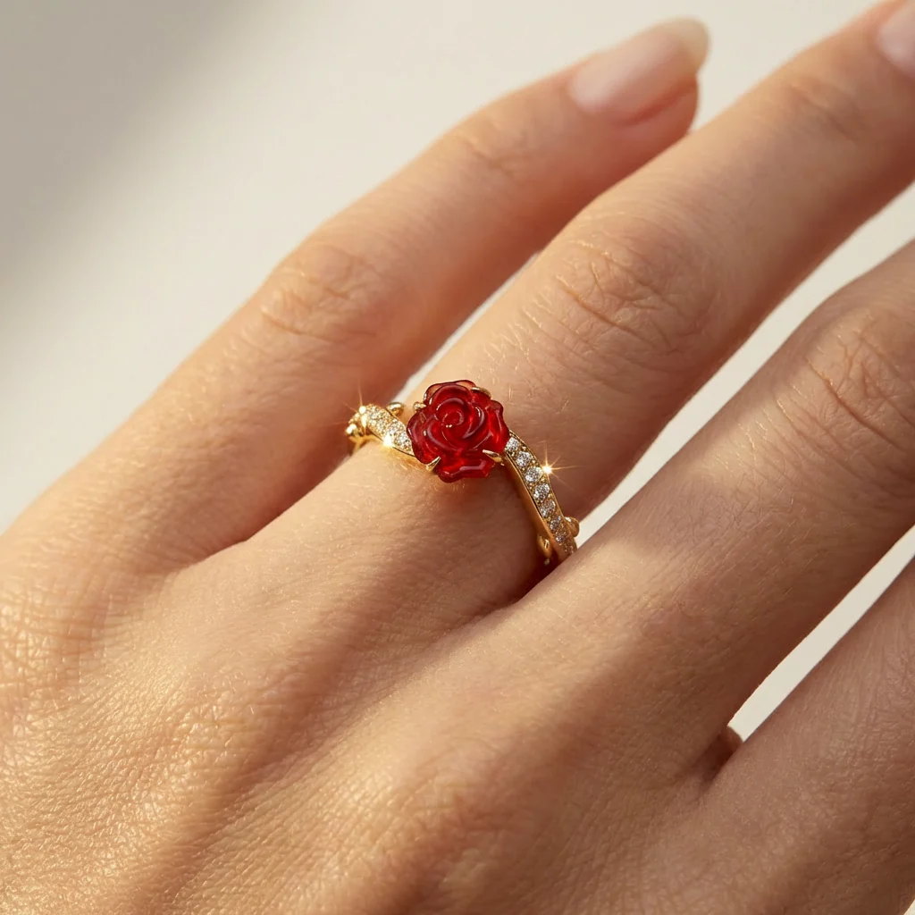 ANILLO PANDORA PRINCESA DISNEY BELLA Y LA BESTIA ROSA ENCANTADA ORO 14K - Image 5