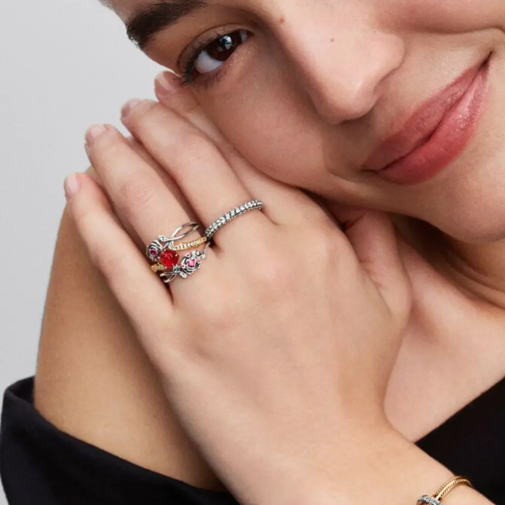 ANILLO PANDORA PRINCESA DISNEY BELLA Y LA BESTIA ROSA ENCANTADA ORO 14K - Image 8