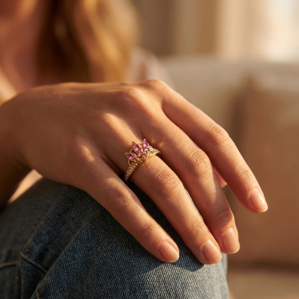 ANILLO PANDORA PRINCESA DISNEY RAPUNZEL TIARA DORADO - Image 2