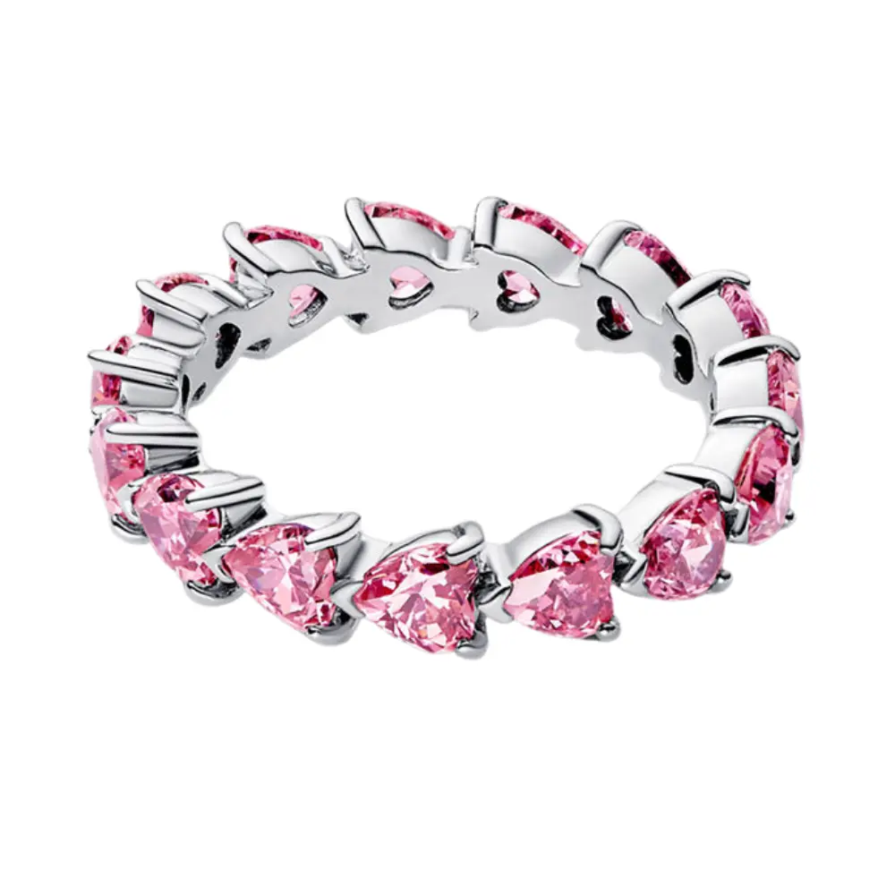 ANILLO PANDORA PROMESA ALIANZA CORAZONES ROSAS PLATA .925 - Image 5