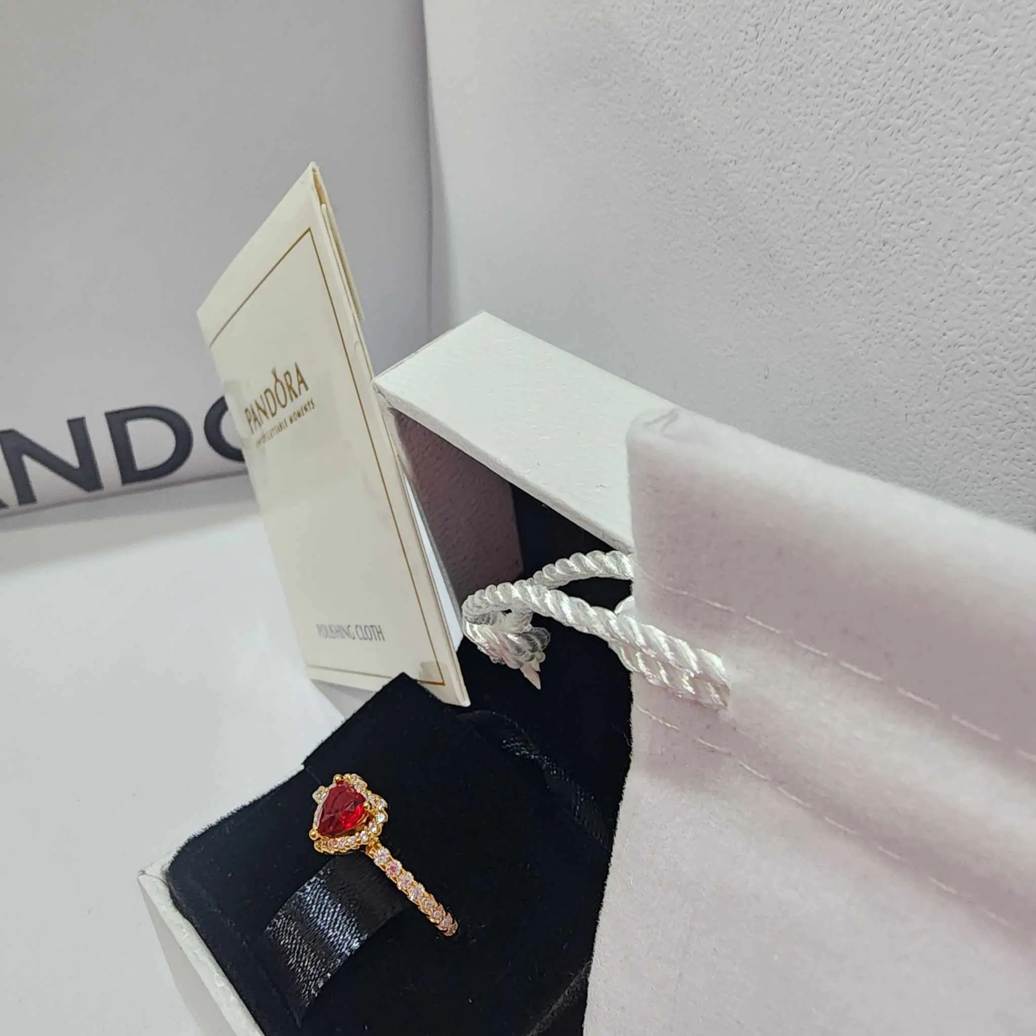 ANILLO PANDORA PROMESA CORAZON ELEVADO ROJO DORADO ORO + KIT DE REGALO - Image 3