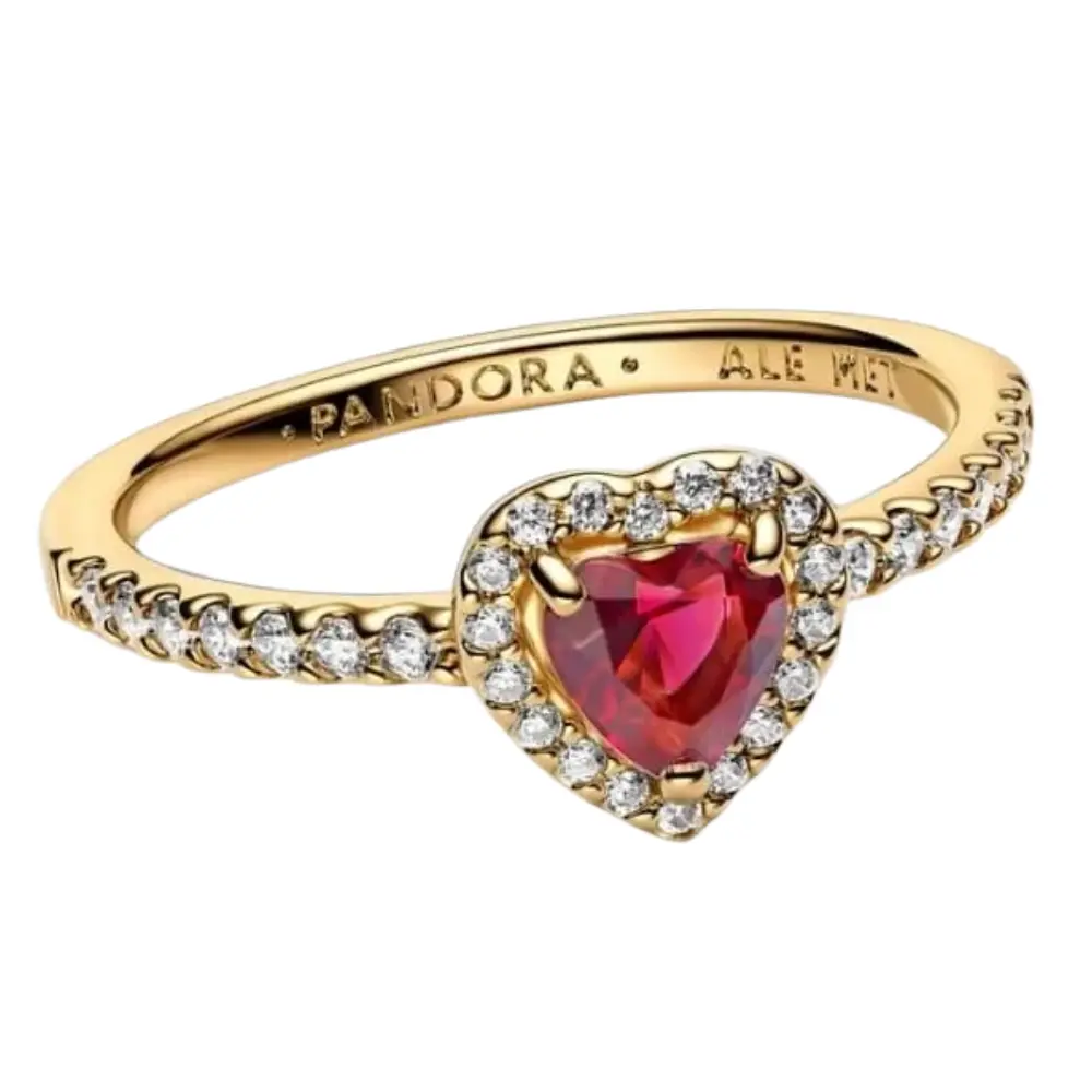 ANILLO PANDORA PROMESA CORAZON ELEVADO ROJO DORADO ORO + KIT DE REGALO - Image 4