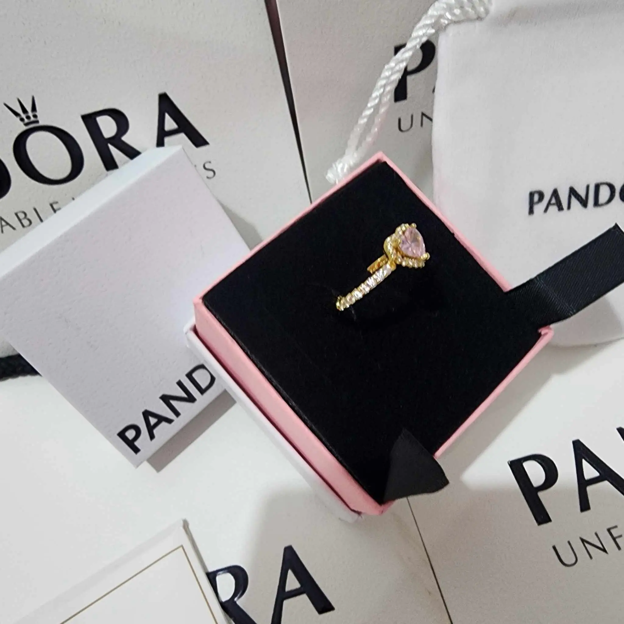 ANILLO PANDORA PROMESA CORAZON ELEVADO ROSA DORADO ORO + KIT DE REGALO - Image 3