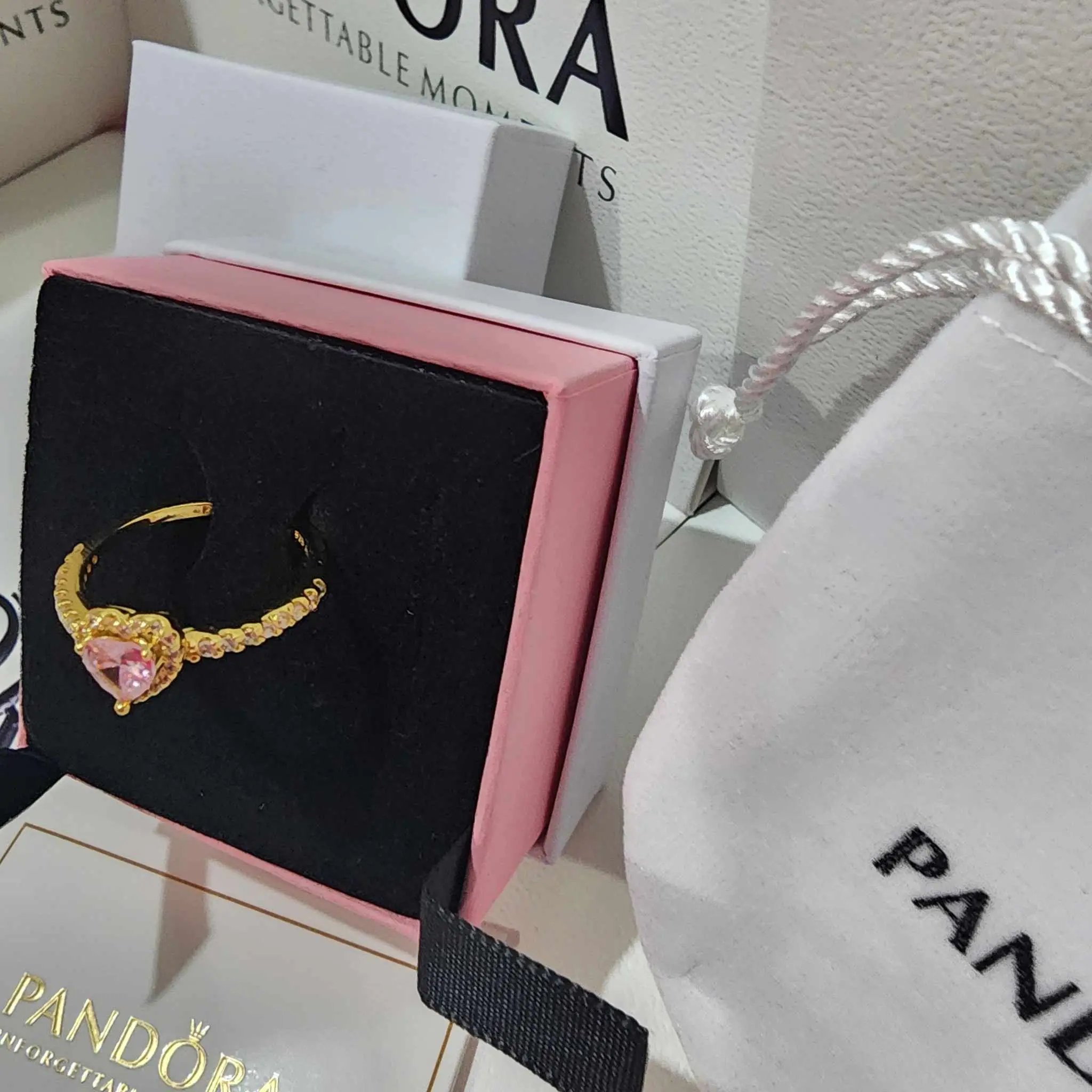 ANILLO PANDORA PROMESA CORAZON ELEVADO ROSA DORADO ORO + KIT DE REGALO - Image 4