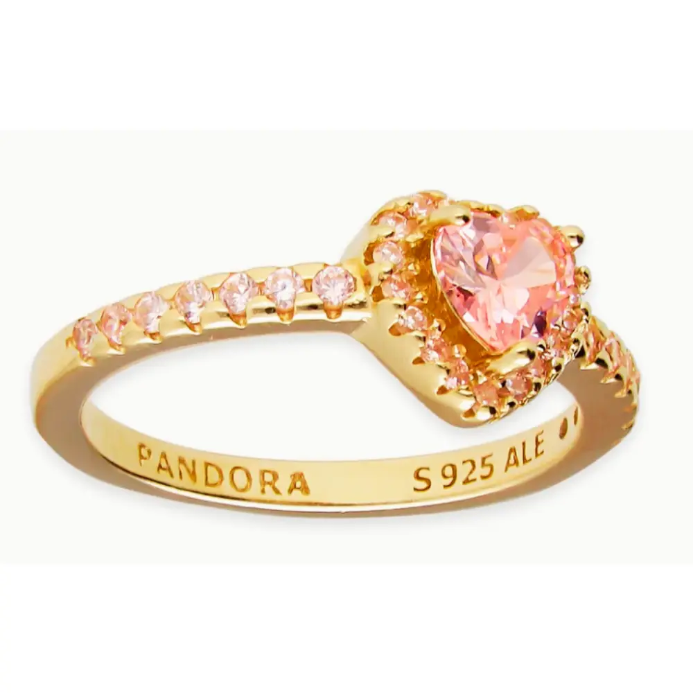 ANILLO PANDORA PROMESA CORAZON ELEVADO ROSA DORADO ORO + KIT DE REGALO - Image 5