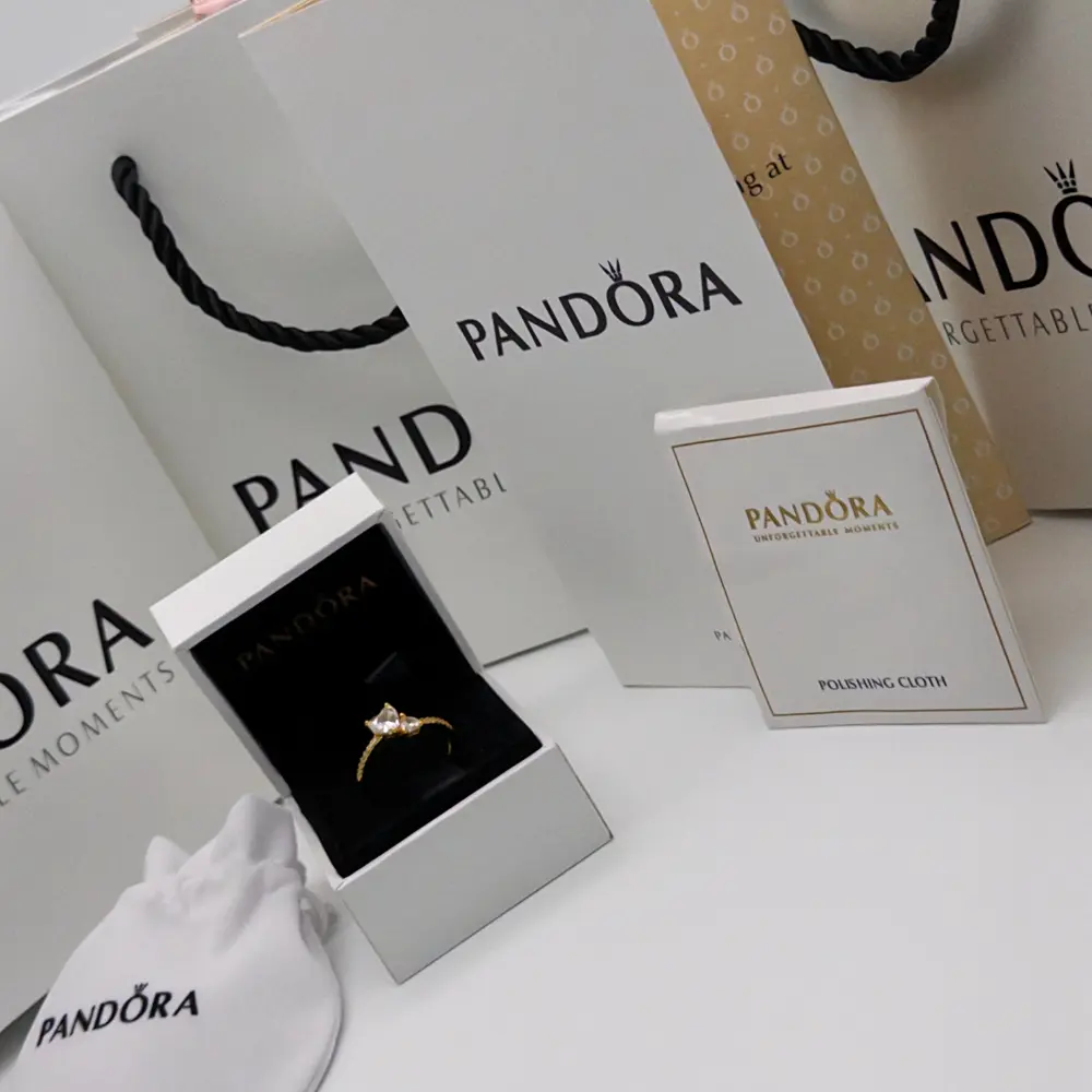 ANILLO PROMESA PANDORA DORADO DOBLE CORAZON PLATA .925 - Image 4