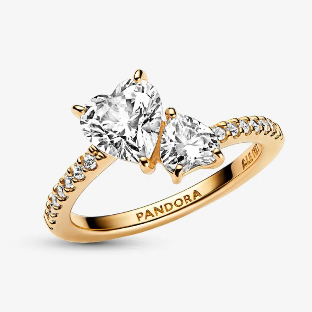 ANILLO PROMESA PANDORA DORADO DOBLE CORAZON PLATA .925 - Image 6