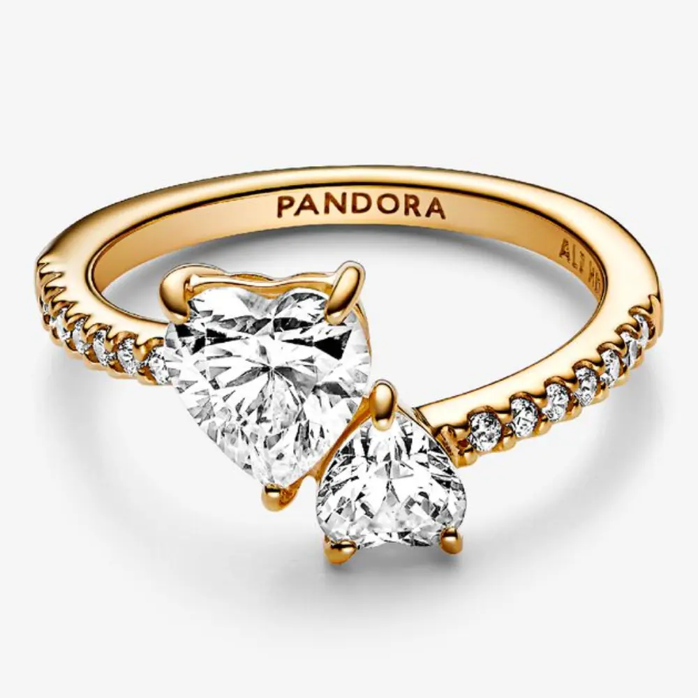 ANILLO PROMESA PANDORA DORADO DOBLE CORAZON PLATA .925 - Image 7