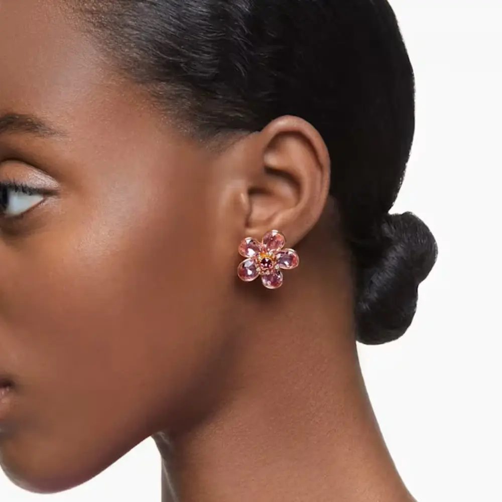 ARETES PENDIENTES FLOR FLORERE CRISTALES ROSA SWAROVSKI ORO 14K + KIT DE REGALO - Image 4