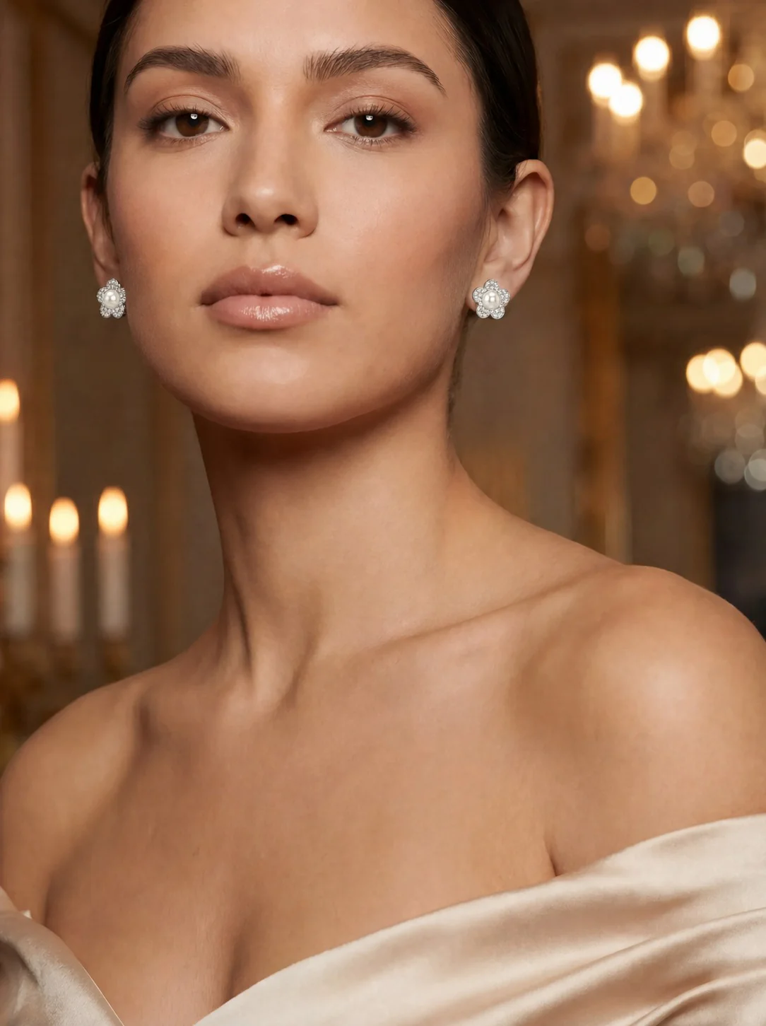 ARETES PENDIENTES FLORES BLANCAS ARIANA GRANDE SWAROVSKI - Image 3