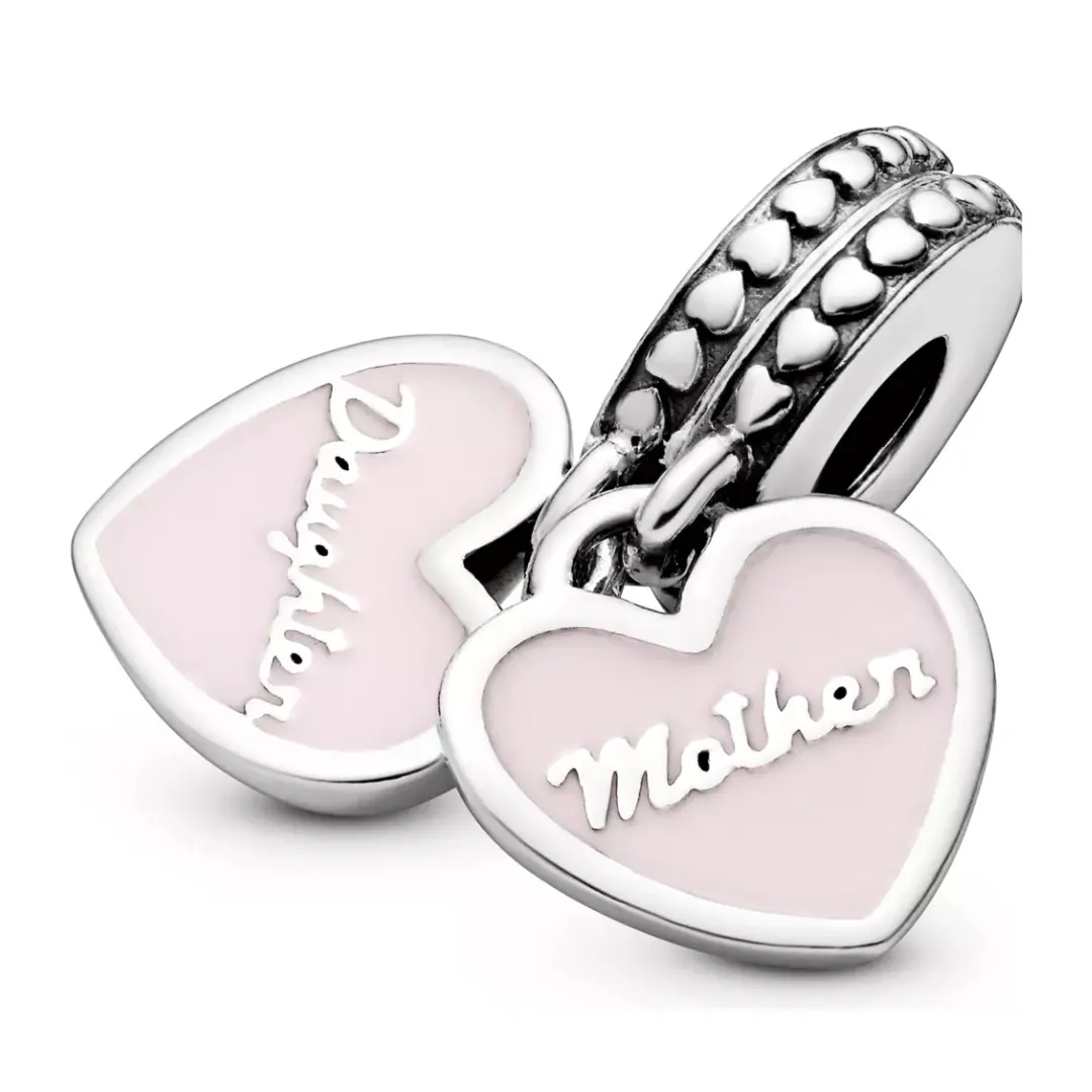 CHARM COLGANTE CORAZON MADRE E HIJA COLOR ROSA PLATA - Image 2