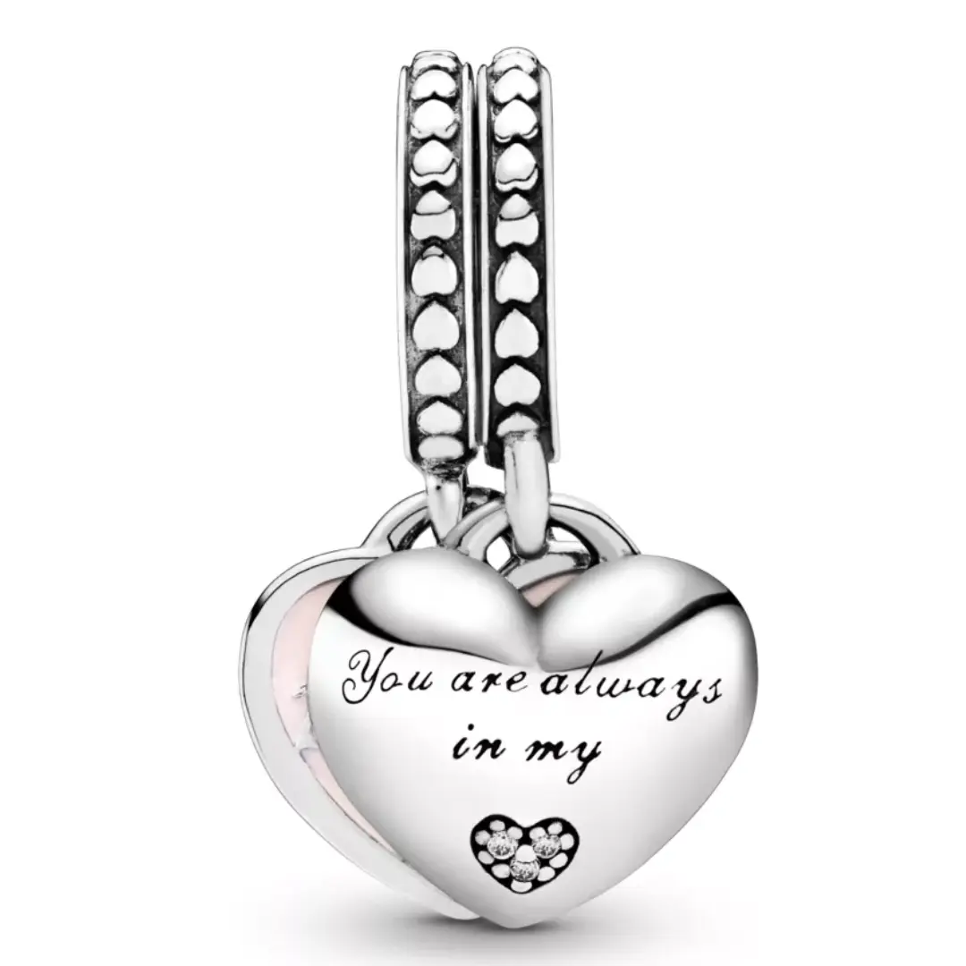 CHARM COLGANTE CORAZON MADRE E HIJA COLOR ROSA PLATA - Image 3