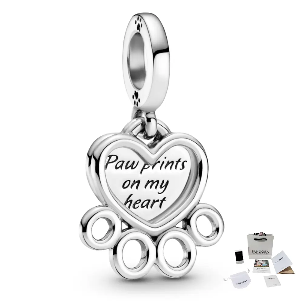 CHARM PANDORA COLGANTE CORAZONES MASCOTA HUELLA PATITA
