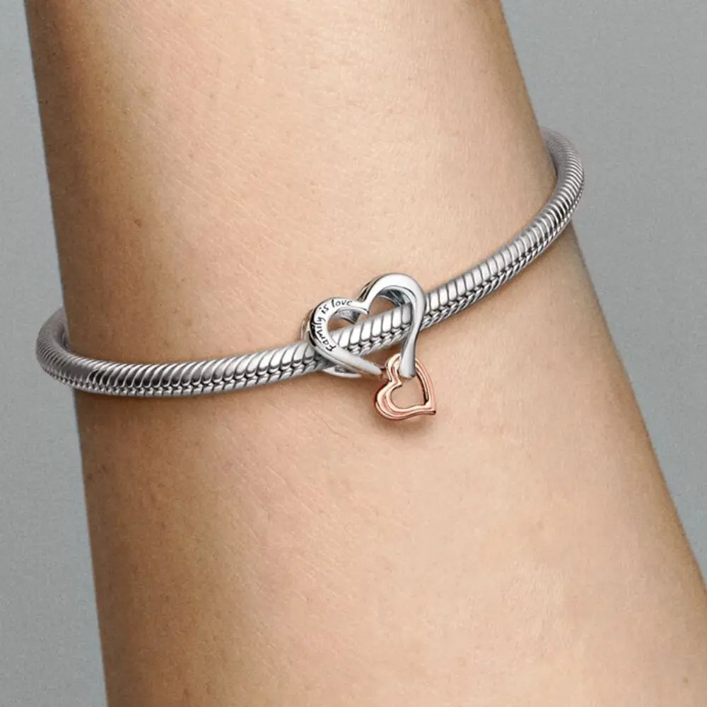 CHARM PANDORA 2 TONOS CORAZON CALADO INFINITO FAMILY IS LOVE .925 - Image 2