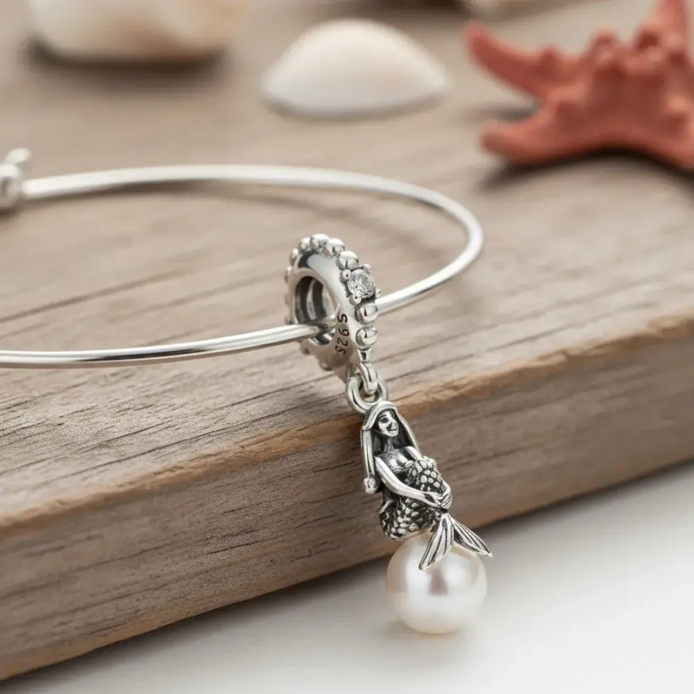 CHARM PANDORA ARIEL SIRENITA PERLAS DISNEY PLATA .925 - Image 3