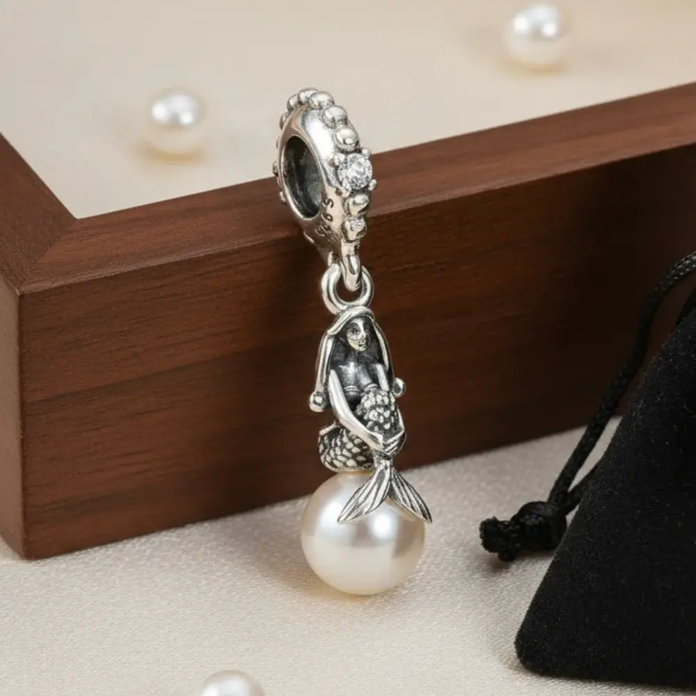 CHARM PANDORA ARIEL SIRENITA PERLAS DISNEY PLATA .925 - Image 4
