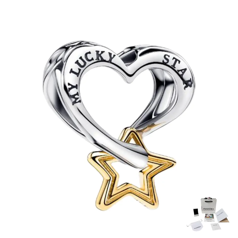 CHARM PANDORA COLGANTE LUCKY STAR CORAZON ESTRELLA DE LA SUERTE .925