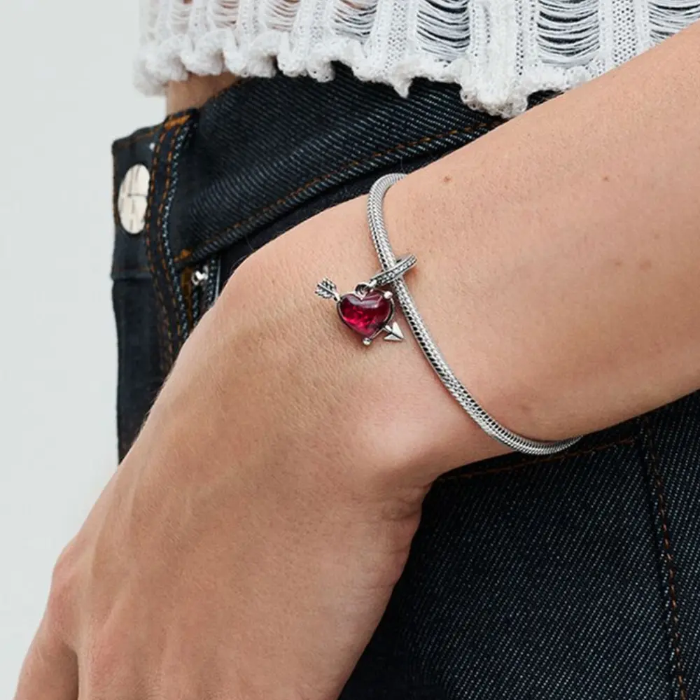 CHARM PANDORA CORAZON FLECHADO ROJO AMOR LOVE .925 - Image 2