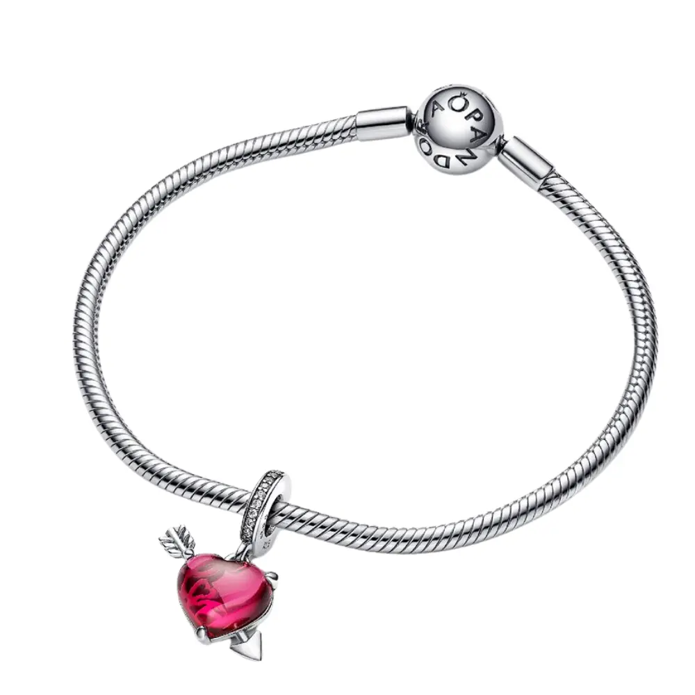 CHARM PANDORA CORAZON FLECHADO ROJO AMOR LOVE .925 - Image 3