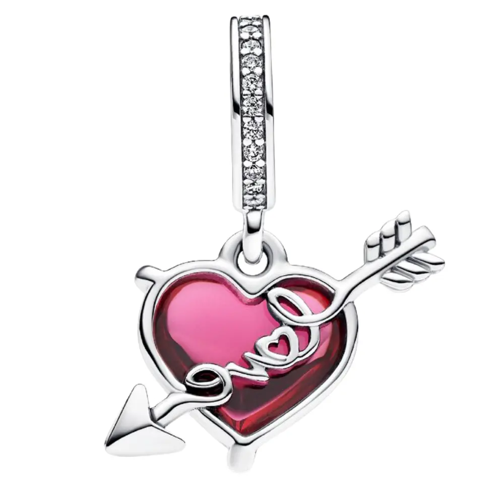 CHARM PANDORA CORAZON FLECHADO ROJO AMOR LOVE .925 - Image 4