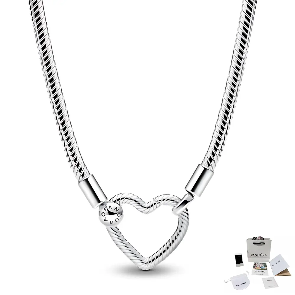 COLLAR CADENA DE SERPIENTE CORAZON PANDORA PARA CHARMS PLATA 925