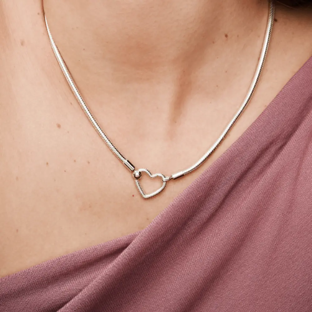 COLLAR CADENA DE SERPIENTE CORAZON PANDORA PARA CHARMS PLATA 925 - Image 4