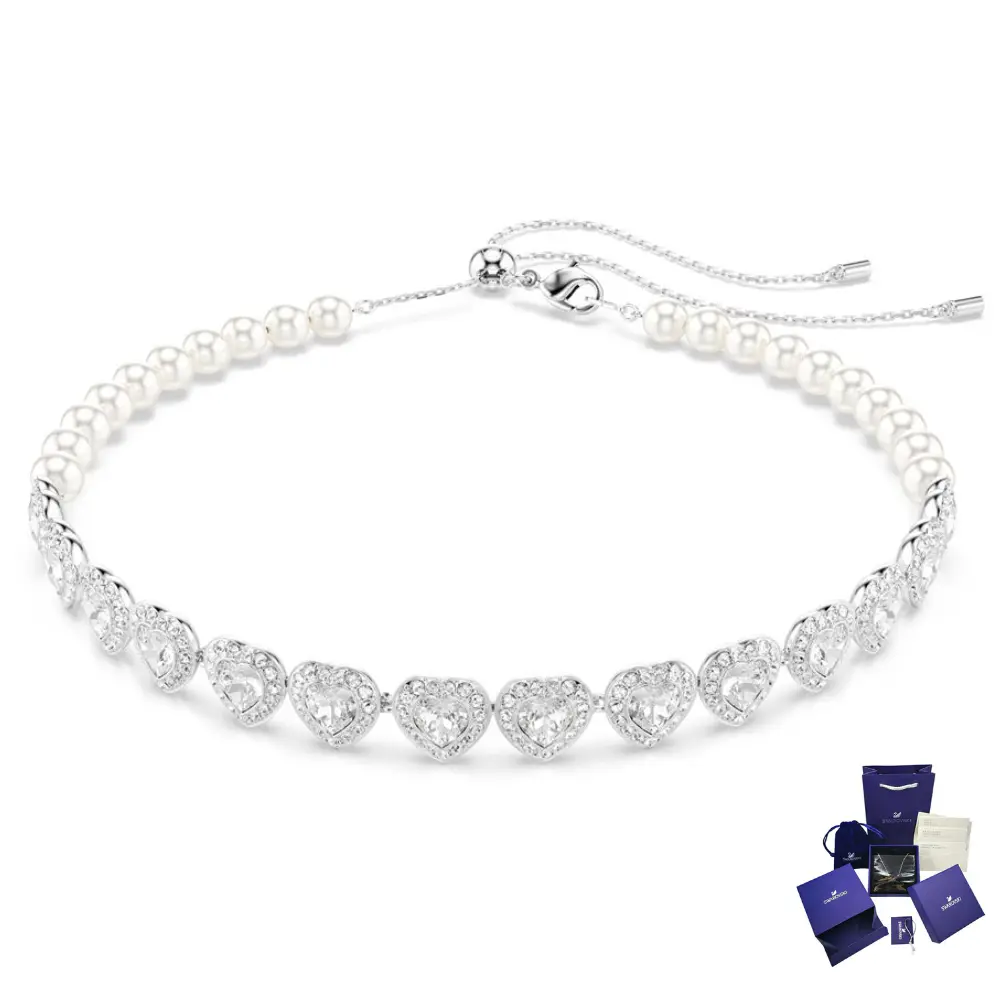 COLLAR CHOKER SWAROVSKI ARIANA GRANDE PERLAS CORAZONES + KIT DE REGALO
