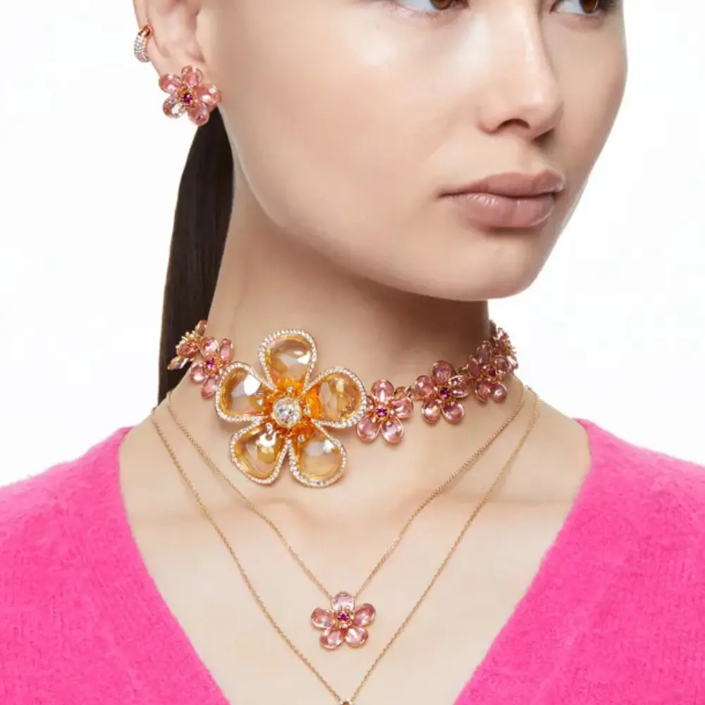 COLLAR COLGANTE SWAROVSKI FLORERE FLOR ROSA ORO CRISTALES + KIT DE REGALO - Image 5