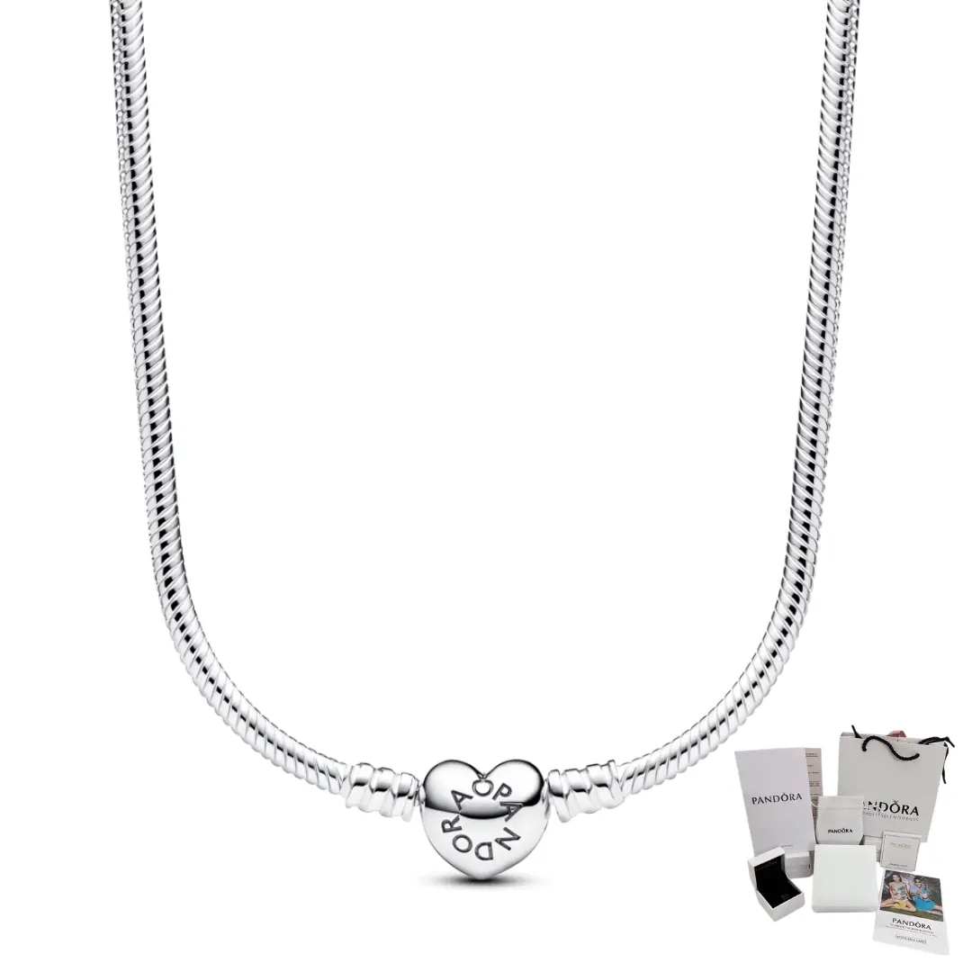 COLLAR CORAZON MOMENTS PARA CHARMS PANDORA 925 + KIT DE REGALO